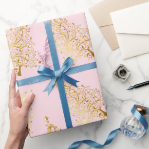 Elegantes Gold- und Rosa-Weihnachtsbaummuster Geschenkpapier