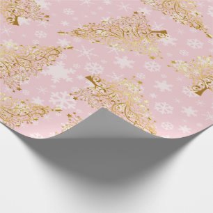 Elegantes Gold- und Rosa-Weihnachtsbaummuster Geschenkpapier