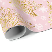 Elegantes Gold- und Rosa-Weihnachtsbaummuster Geschenkpapier (Rolleneckpunkt)