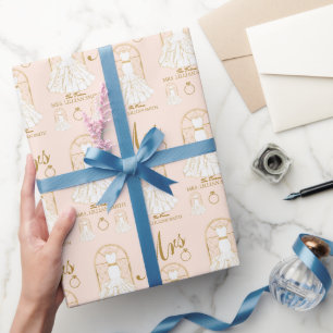 Elegantes Gold- und Rosé-Hochzeitskleid Brautparty Geschenkpapier