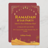 Elegantes Gold und Rot Ramadan Iftar Party Einladung (Vorne/Hinten)