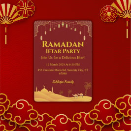Elegantes Gold und Rot Ramadan Iftar Party Einladung