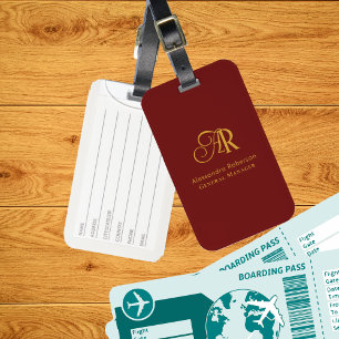 Elegantes Gold und Rote Weine Mit Monogramm Gepäckanhänger