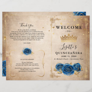 Elegantes Gold und Royal Blue Quinceanera Programm