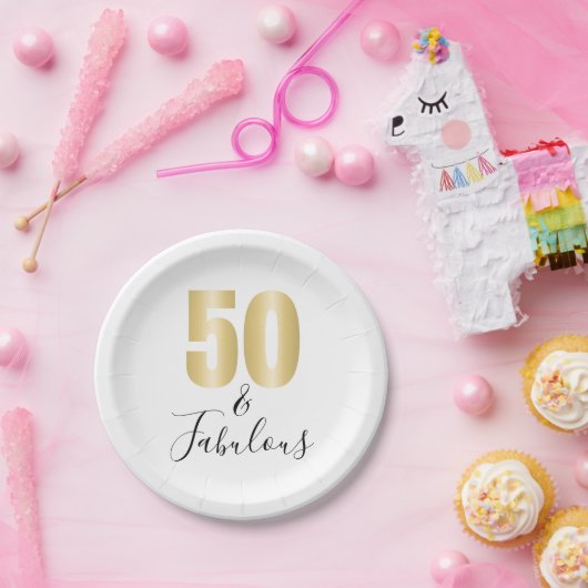 Elegantes Gold und schwarz 50 und fabelhaft Pappteller (Party)