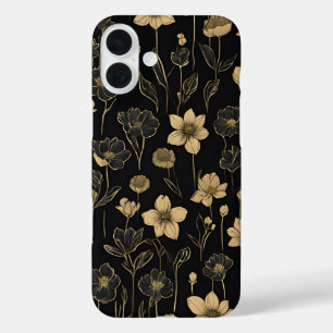 Elegantes Gold- und Schwarz-Flora-Muster iPhone 16 Plus Hülle