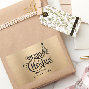Elegantes Gold und Schwarz Frohe Weihnachtsschrift Rechteckiger Aufkleber