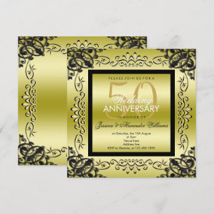 Elegantes Gold- und Schwarz-Jubiläum zum 50. Hochz Einladung