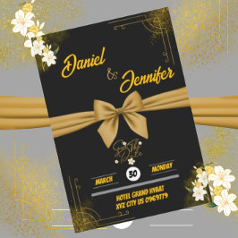 Elegantes Gold und Schwarz mit weißer Blütenhochze Save The Date