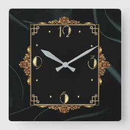 Elegantes Gold und Schwarz Quadratische Wanduhr