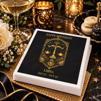 Elegantes Gold- und Schwarz-Waage-Sternzeichen | Serviette