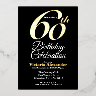 Elegantes Gold und Schwarz zum 60. Geburtstag Folieneinladung