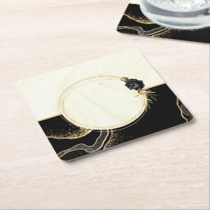 elegantes Gold und schwarze Blumen Rechteckiger Pappuntersetzer