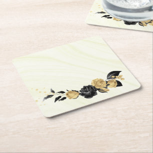 elegantes Gold und schwarze Blumen Rechteckiger Pappuntersetzer