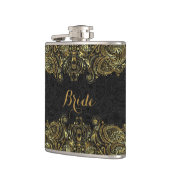 Elegantes Gold und schwarze Flora Paisley Lace Flachmann (Links)