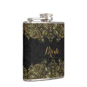 Elegantes Gold und schwarze Flora Paisley Lace Flachmann (Rechts)