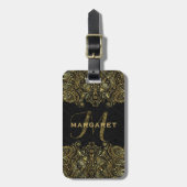 Elegantes Gold und schwarze Flora Paisley Lace Gepäckanhänger (Vorderseite vertikal)