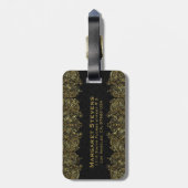 Elegantes Gold und schwarze Flora Paisley Lace Gepäckanhänger (Rückseite vertikal)