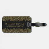 Elegantes Gold und schwarze Flora Paisley Lace Gepäckanhänger (Rückseite horizontal)