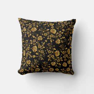 Elegantes Gold und Schwarze Rose Kissen