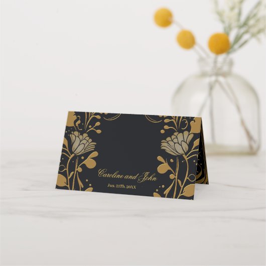 Elegantes Gold und schwarzes Design Platzkarte (Rückseite)
