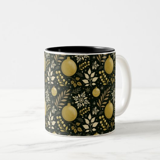 Elegantes Gold und Schwarzes Holiday Ornament Zweifarbige Tasse (VorderseiteRechts)