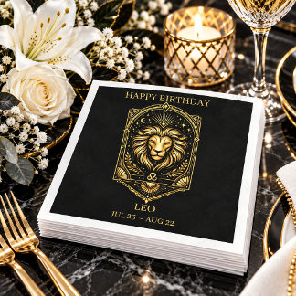 Elegantes Gold- und Schwarzes Leo-Sternzeichen | Serviette