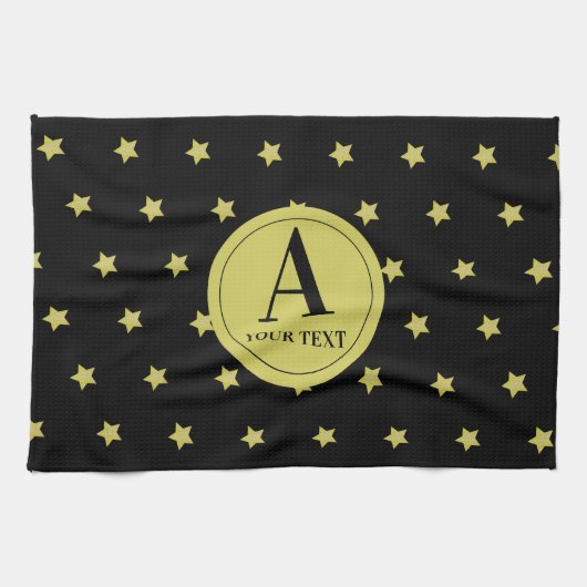 Elegantes Gold- und Schwarzes Sternmuster-Monogram Geschirrtuch (Horizontal)