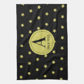 Elegantes Gold- und Schwarzes Sternmuster-Monogram Geschirrtuch (Vertikal)