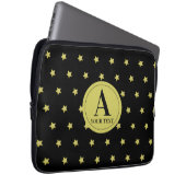 Elegantes Gold- und Schwarzes Sternmuster-Monogram Laptopschutzhülle (Vorne Rechts)
