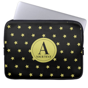 Elegantes Gold- und Schwarzes Sternmuster-Monogram Laptopschutzhülle