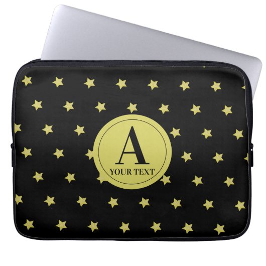 Elegantes Gold- und Schwarzes Sternmuster-Monogram Laptopschutzhülle (Vorderseite)