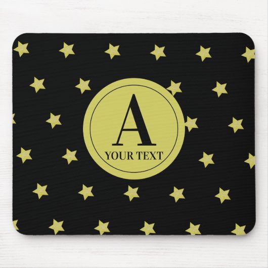 Elegantes Gold- und Schwarzes Sternmuster-Monogram Mousepad (Vorne)