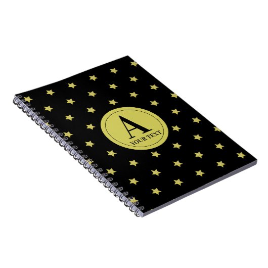 Elegantes Gold- und Schwarzes Sternmuster-Monogram Notizblock (Rechte Seite)