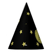 Elegantes Gold- und Schwarzes Sternmuster-Monogram Partyhütchen (Links)