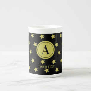 Elegantes Gold- und Schwarzes Sternmuster-Monogram Porzellantasse