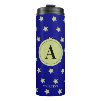 Elegantes Gold- und Schwarzes Sternmuster-Monogram Thermosbecher