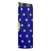 Elegantes Gold- und Schwarzes Sternmuster-Monogram Thermosbecher (Nach rechts gedreht)