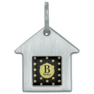 Elegantes Gold- und Schwarzes Sternmuster-Monogram Tiermarke