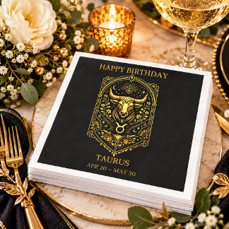 Elegantes Gold- und Schwarzes Stier-Sternzeichen | Serviette