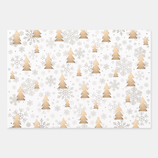Elegantes Gold und Silber Weihnachtsbaum Snowflake Geschenkpapier Set (Vorderseite 3)