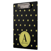 Elegantes Gold- und Sternmuster-Monogramm Klemmbrett (Links)