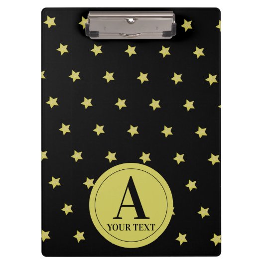 Elegantes Gold- und Sternmuster-Monogramm Klemmbrett (Vorderseite)