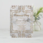 Elegantes Gold und Verziertes Party für die Pensio Einladung (Stehend Vorderseite)