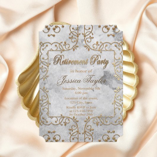 Elegantes Gold und Verziertes Party für die Pensio Einladung