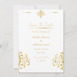 Elegantes Gold- und Weiß-Damaskusmuster Save The Date