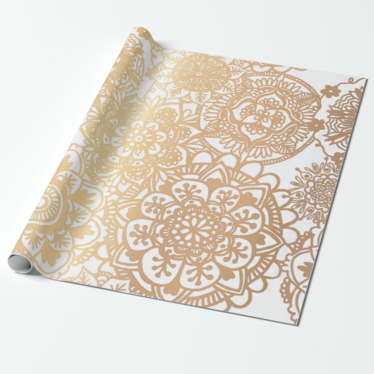 Elegantes Gold und Weiß Mandala Muster Geschenkpapier (Ungerollt)