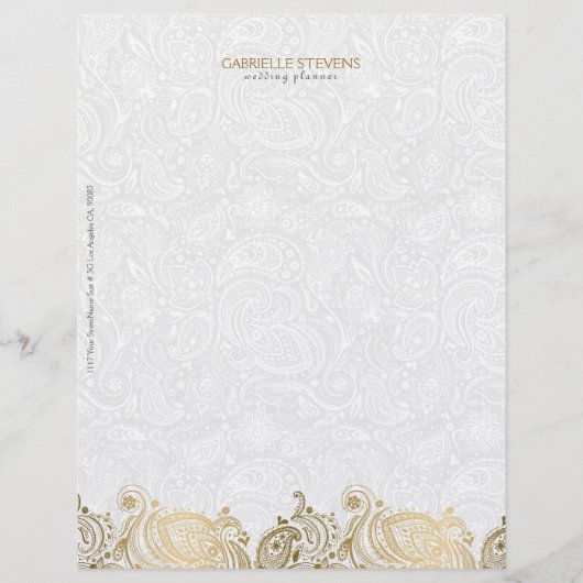 Elegantes Gold und Weiß Paisley Lace Briefkopf (Vorderseite)