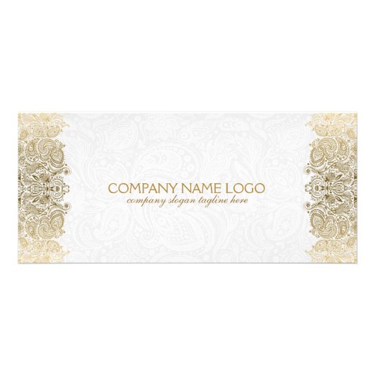 Elegantes Gold und Weiß Paisley Spitzen-Muster Werbekarte (Vorne)