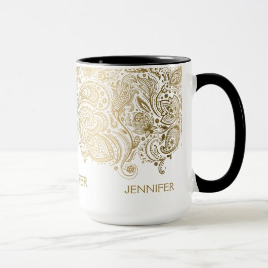Elegantes Gold und Weiß Paisley Tasse (Rechts)
